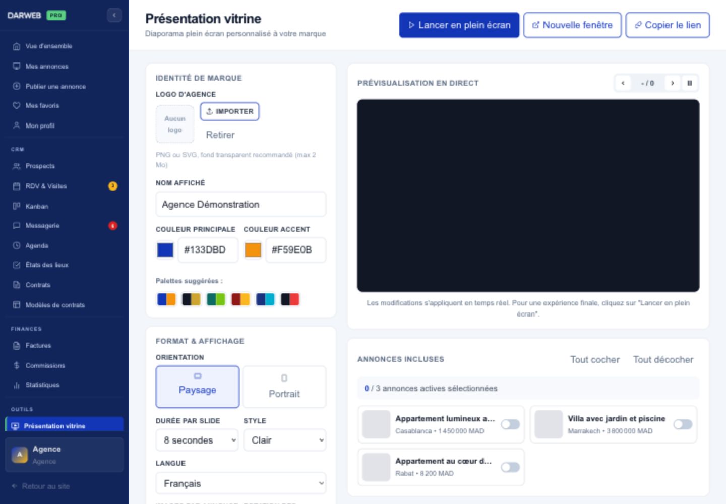 Présentation vitrine, données fictives.