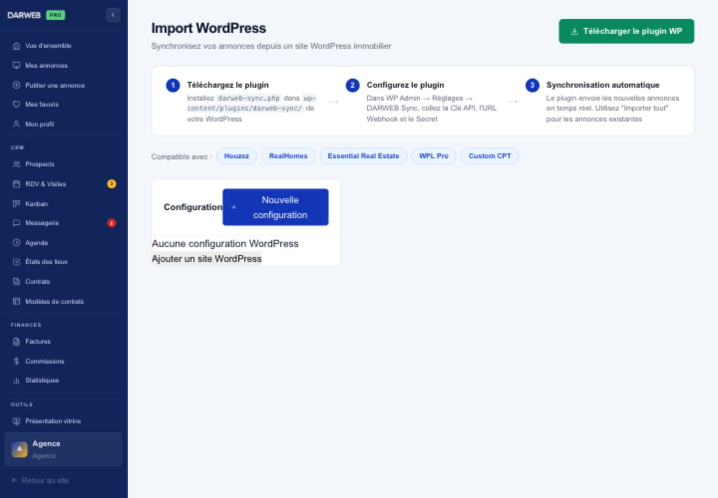 Import WordPress, données fictives.
